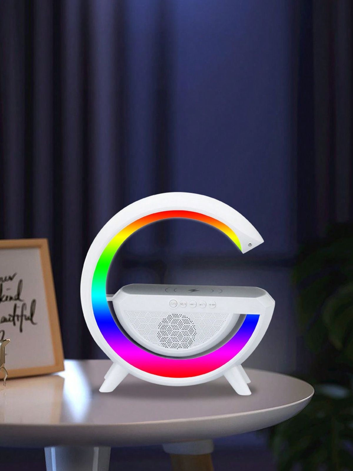 G-Shape RGB Bluetooth Speaker with Wireless Charging & Night Lamp