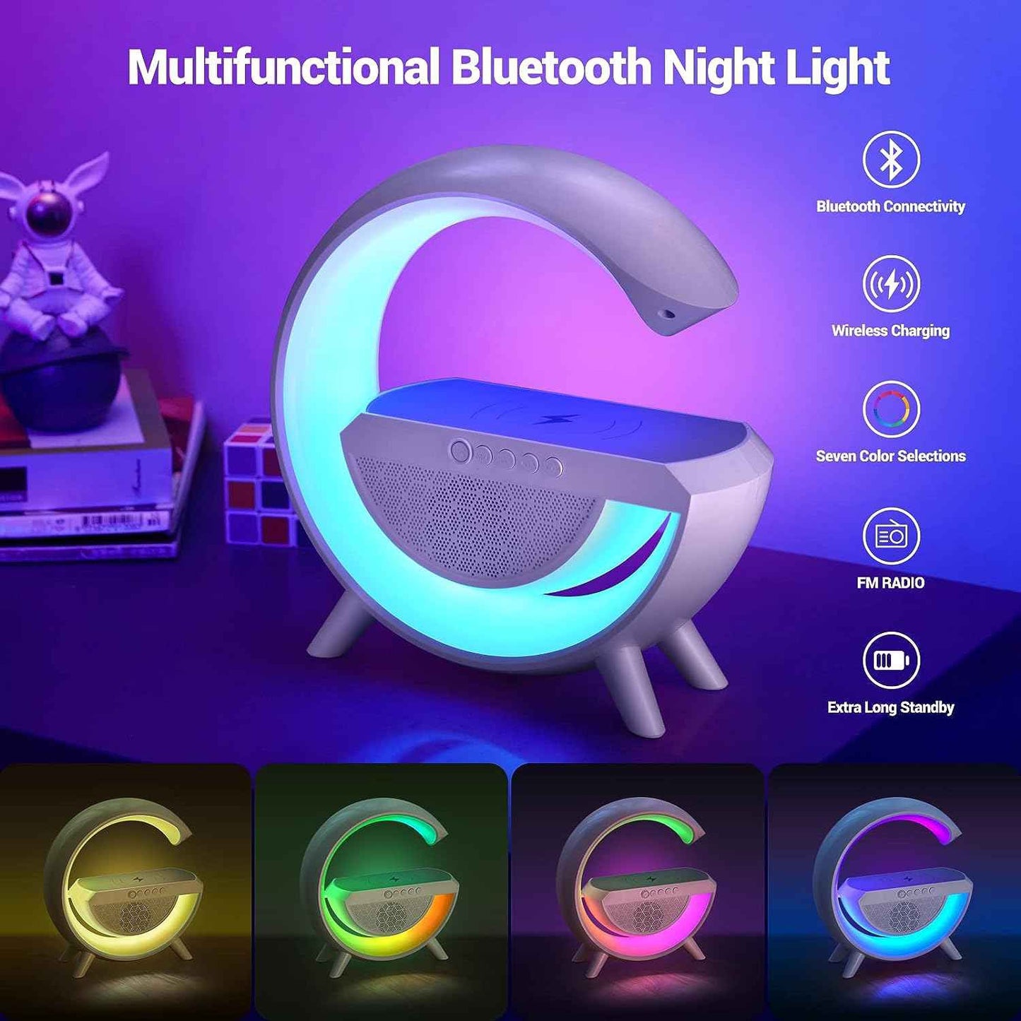 G-Shape RGB Bluetooth Speaker with Wireless Charging & Night Lamp
